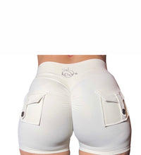 Load image into Gallery viewer, Ivory pocket scrunch butt shorts