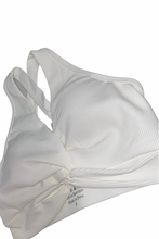 Load image into Gallery viewer, White ribbed knotted sports bra
