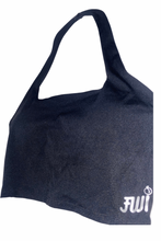 Load image into Gallery viewer, Black halter open back sports bra