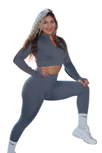 Load image into Gallery viewer, Grey ribbed long sleeve set