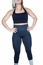 Load image into Gallery viewer, Black halter open back sports bra