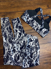 Load image into Gallery viewer, Black snake print sports bra