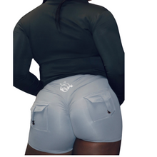 Load image into Gallery viewer, Grey pocket scrunch butt shorts
