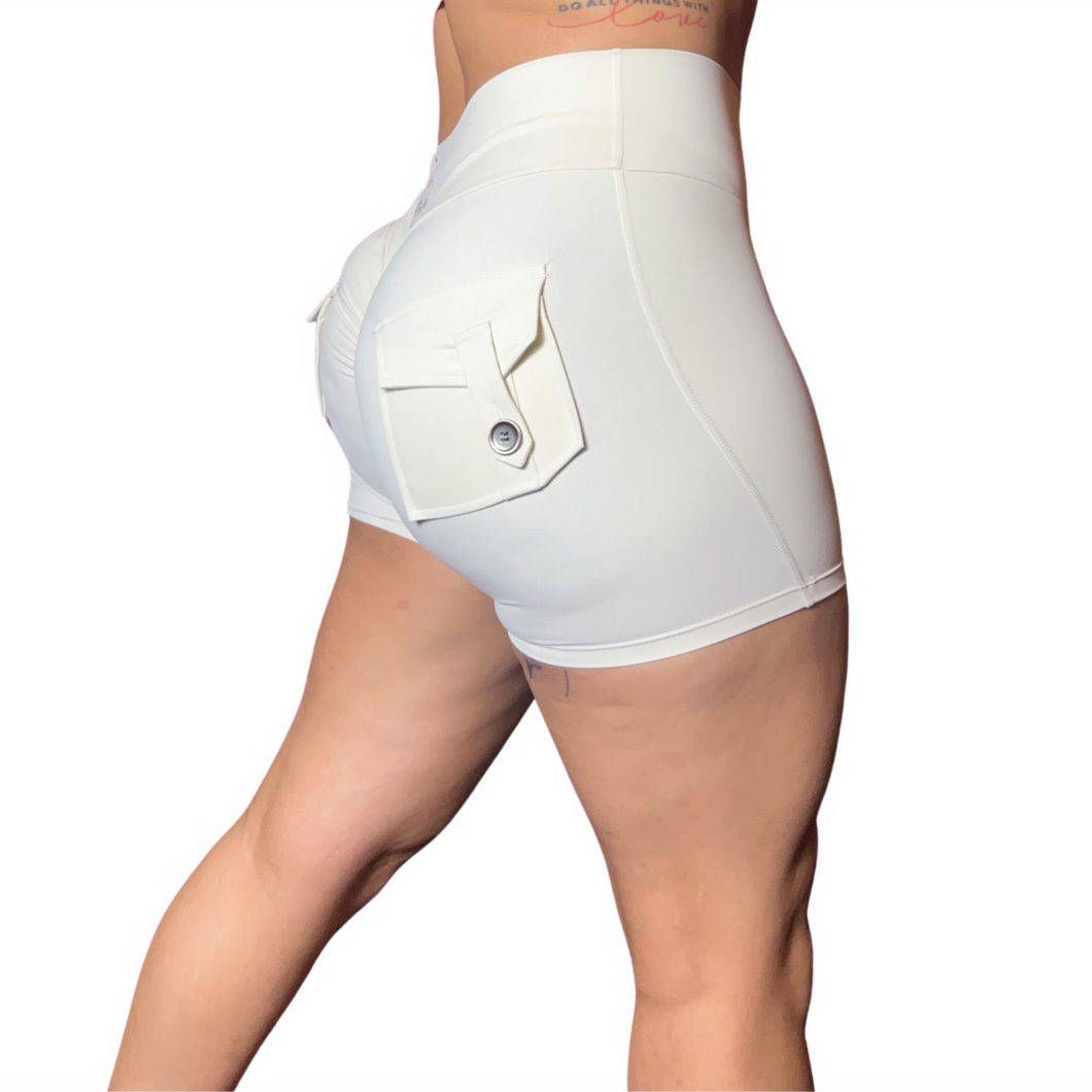 Ivory pocket scrunch butt shorts