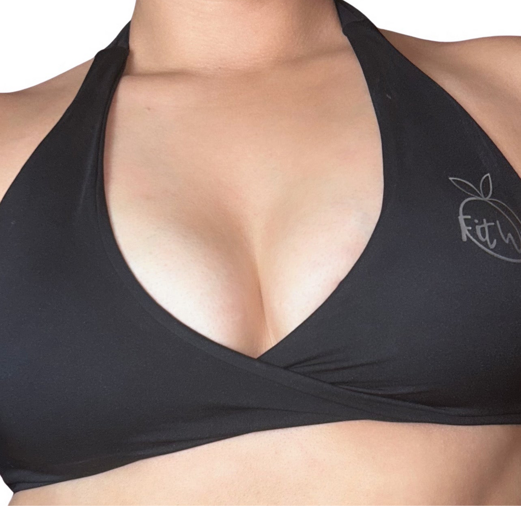 halter twist sports bra