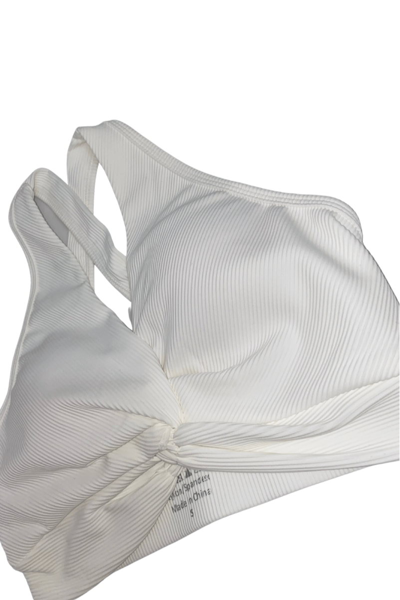 White ribbed knotted sports bra