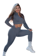 Load image into Gallery viewer, Grey ribbed long sleeve set
